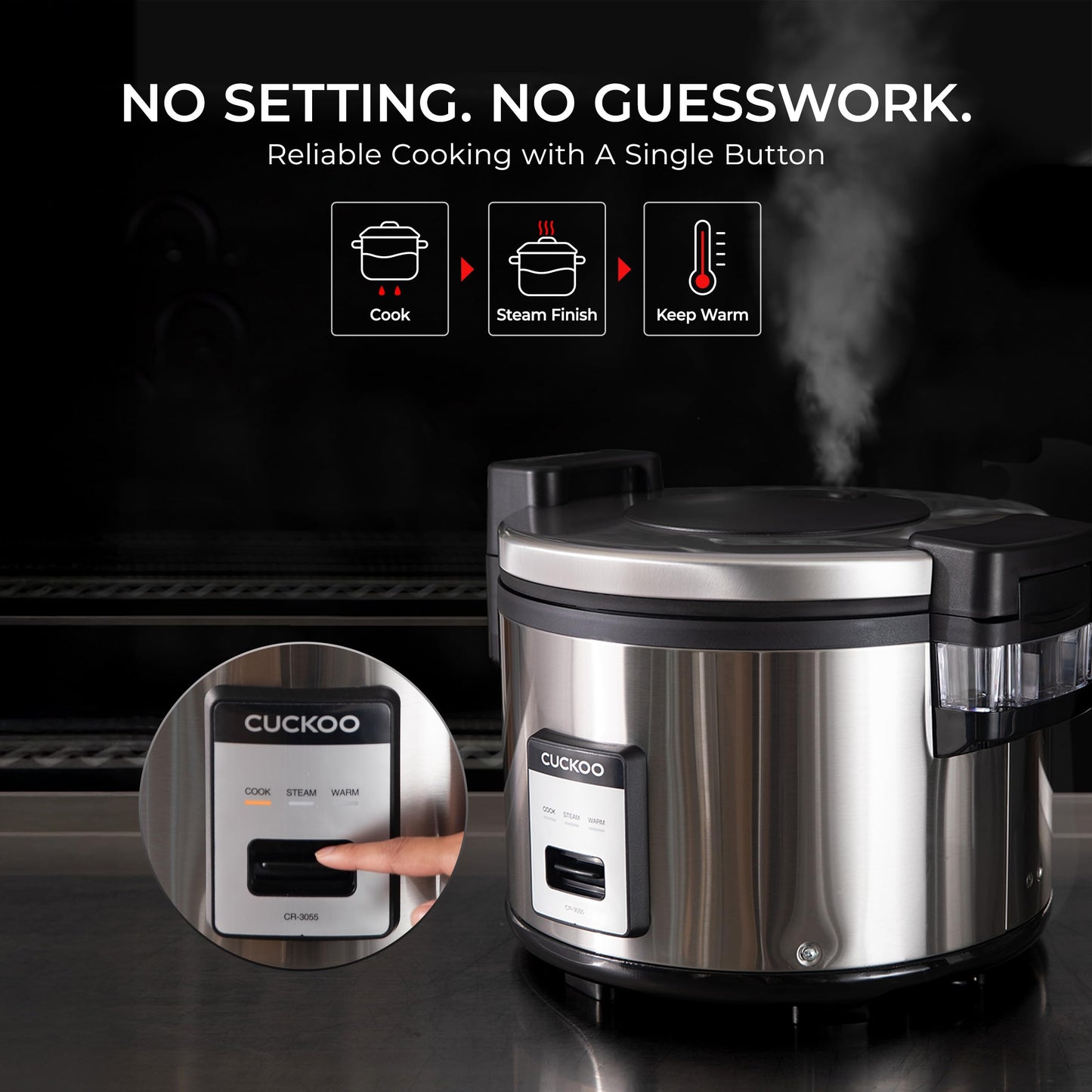 CUCKOO Commercial Rice Cooker & Warmer, Extra Large Rice Cooker 30-Cup Uncooked / 60-Cup Cooked, Professional Industrial Grain Cooker with Large Capacity, Easy One-Touch Operation, Silver (CR-3055)