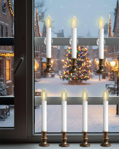 SUNSGNE Battery Operated Window Candles, Flameless Window Candles with Auto Timer for Holiday Home Table Christmas Decor, C26 LED Ultra-Bright Bulbs, 4 Pack, Antique Bronze Base
