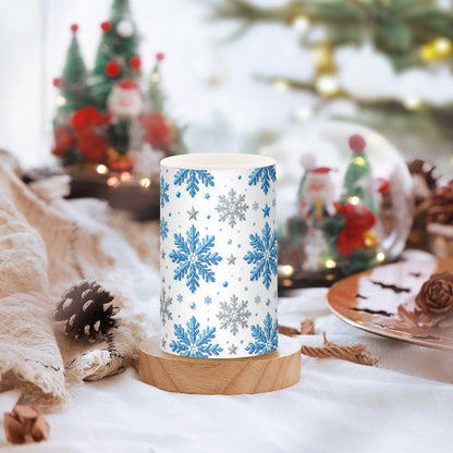 Pigsaly Flameless Candles Battery Operated Winter Stars Christmas Silver Blue Glittering Snowflakes Flickering Led Pillar Candles with Remote Control Colour Changing Warm Light Candles for Hallowee