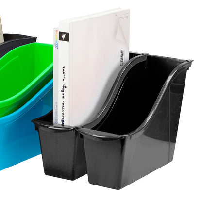 Storex Small Book Bin - Interlocking Plastic Organizer for Home, Office, and Work Space - Black, 6-Pack (70123E06C)