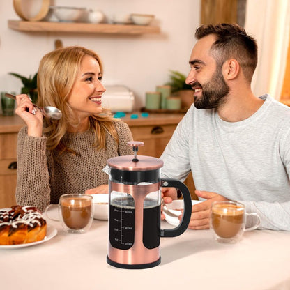 Panana 34 Ounce 1 Liter French Press Coffee Maker, Heat Resistant Borosilicate Glass Coffee Press, Cold Brew Coffee Pot Tea Press for Kitchen, Stainless Steel (Copper)