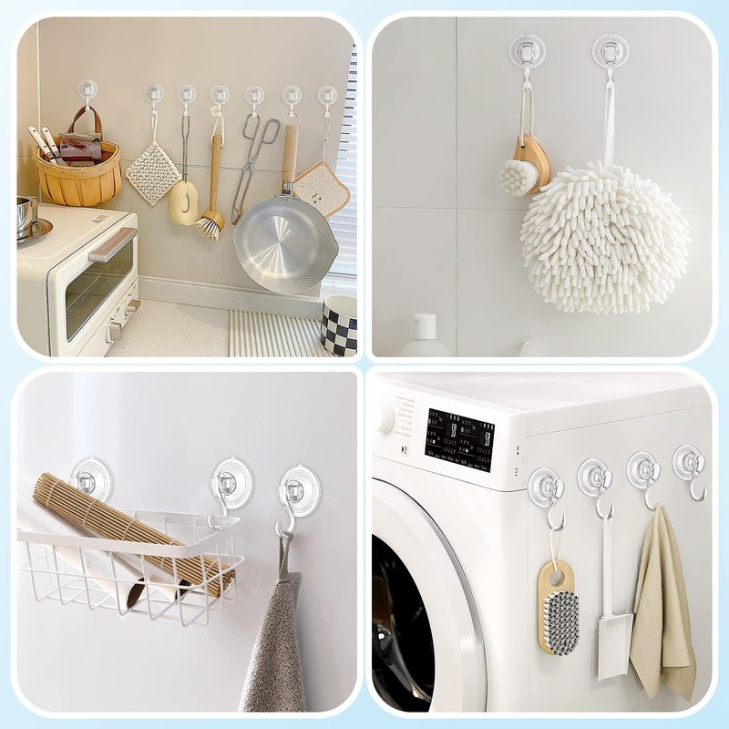 VIS'V Large Suction Cup Hooks with Wipes, Heavy Duty, Removable and Reusable, Clear, 5 Pcs