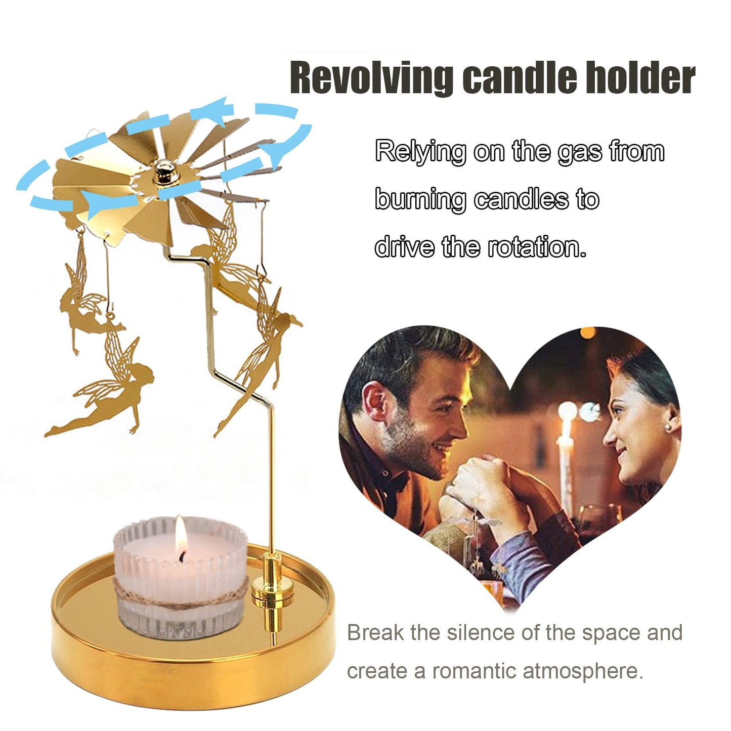 PhantomSky Rotating Candle Carousel Metal Tea Light Candle Spinner Holder, Candlestick Holders for Wedding Birthday Valentine's Day Christmas Party Decoration Home Decor Gifts - Golden Fairy