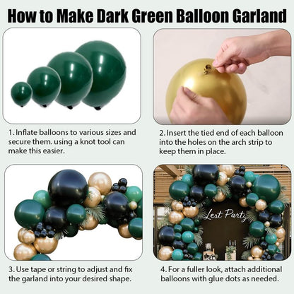 Green Black Gold Balloon Arch Kit - 119 PCs Double Stuffed Emerald Dark Green and Black Metallic Glod Balloons Arch for Wedding Graduation Birthday Jungle Prom Party Decorations