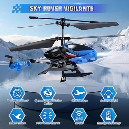 A ALPHA RC Helicopter 2.4G Remote Control Helicopter with LED Lights Vigilante Indoor Outdoor Remote Control Helicóptero Toy for 8 9 10 11 12+ Year Old Boys Gifts Blue