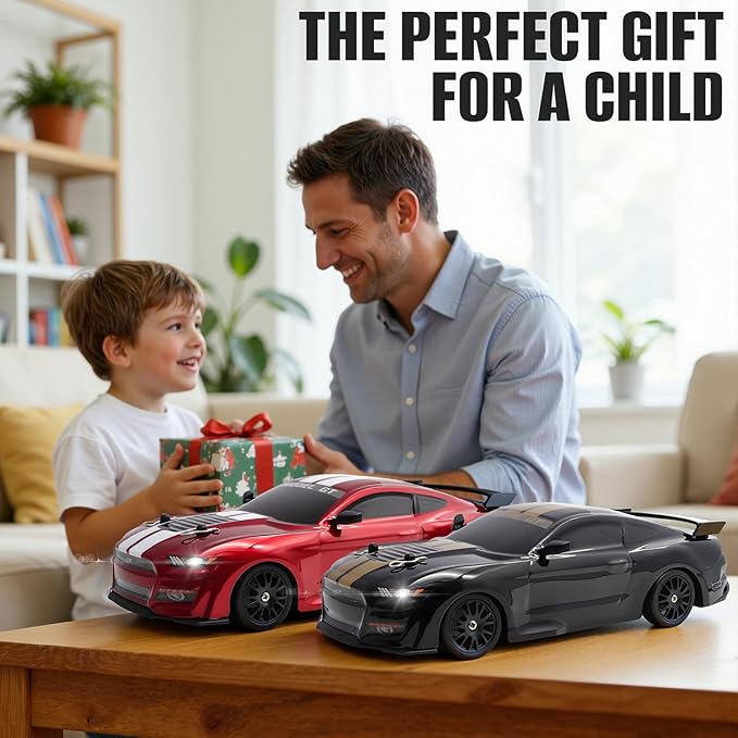 RC Drift Car 1:24 Scale Remote Control Cars Vehicle for Kids 2.4GHz 20KM/H 4WD High Speed RC Cars with LED Light Two Batteries &amp Drifting Tires Racing Sport Toy Car for Adults Boys Girls 8602BK