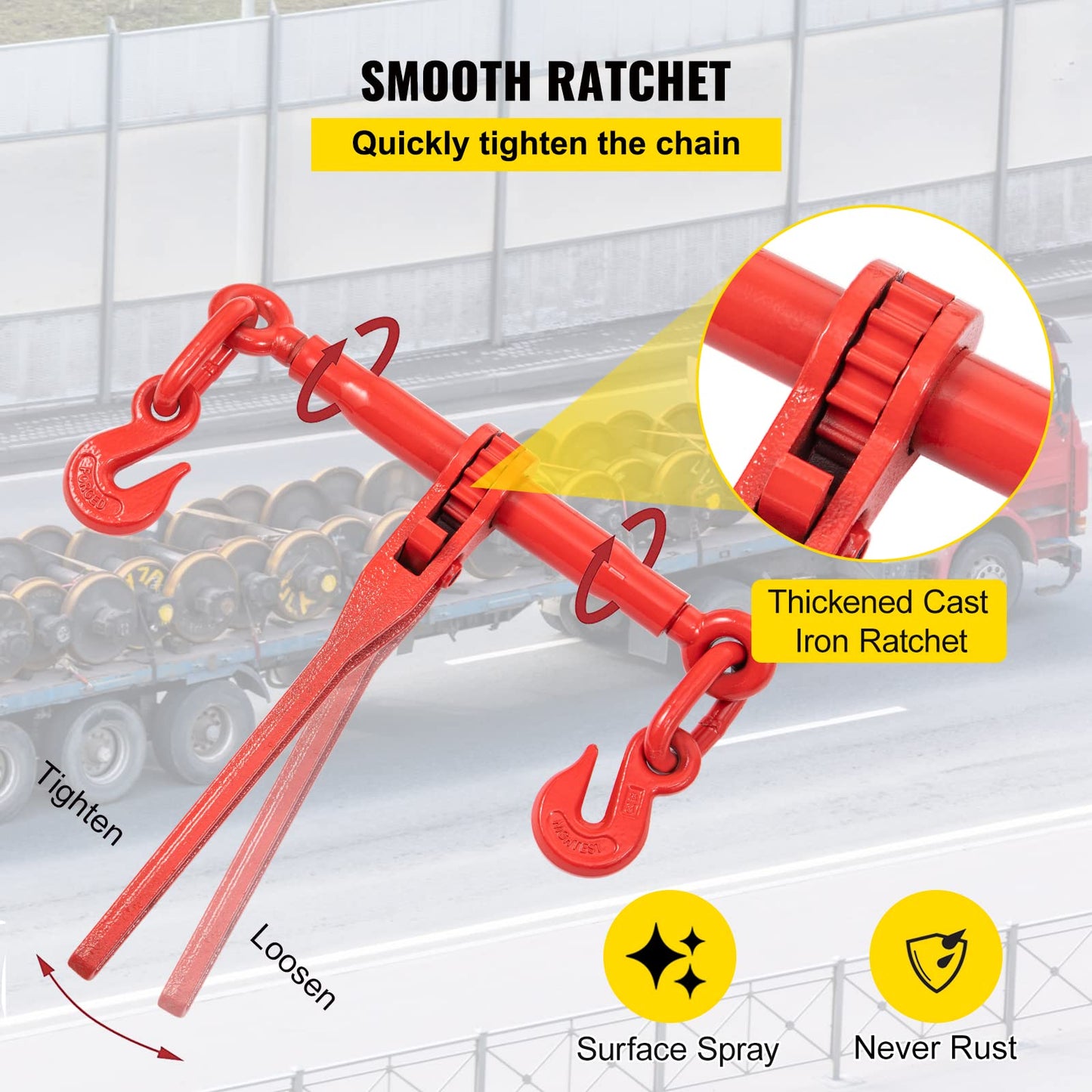 VEVOR Chain Load Binder, 5/16" Tie Down Kit w/ 7100LBS Working Load Capacity and Two Grab Hooks, Includes (4) Ratchet Binders - (4) 21' Grade 80 Chains, Transport Load Package for Hauling, Towing