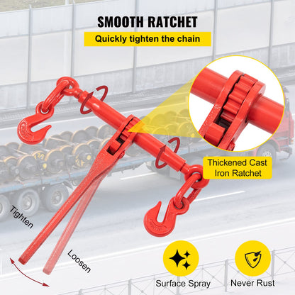 VEVOR Chain Load Binder, 5/16" Tie Down Kit w/ 7100LBS Working Load Capacity and Two Grab Hooks, Includes (4) Ratchet Binders - (4) 21' Grade 80 Chains, Transport Load Package for Hauling, Towing