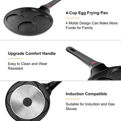 CAINFY Non Stick 11 Inch Granite Coated Crepe Pan - Lightweight 4.27 Quart Dosa Pan with Comfort Stay Cool Grip Handle - Induction Compatible PFOA Free Tortilla Cookware (Black)