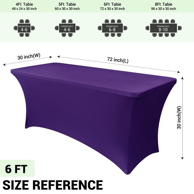 Obstal 6ft Stretch Spandex Table Cover - 4 Pack Universal Rectangular Fitted Tablecloth Protector for Wedding, Banquet and Party (Dark Purple, 72L x 30W x 30H Inches)
