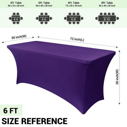Obstal 6ft Stretch Spandex Table Cover - 4 Pack Universal Rectangular Fitted Tablecloth Protector for Wedding, Banquet and Party (Dark Purple, 72L x 30W x 30H Inches)