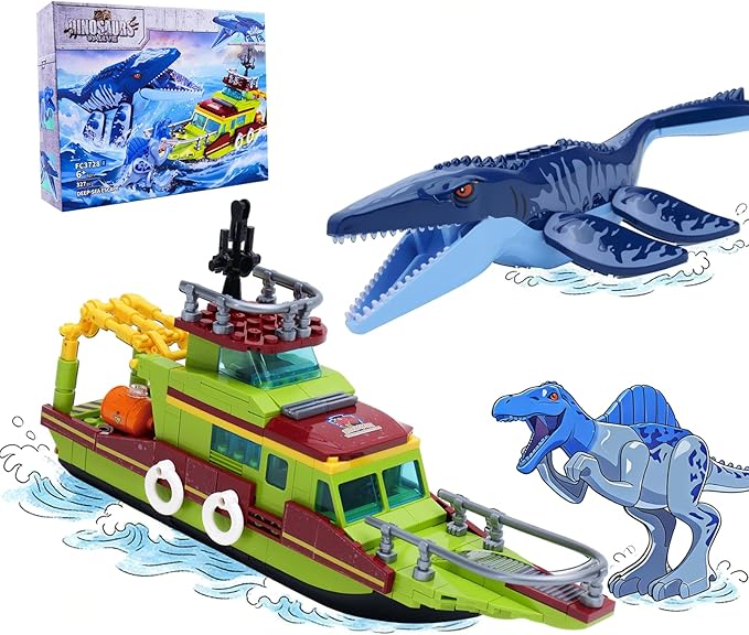 Ideas 3 in 1 Sea Dinosaur Mosasaurus Building Blocks Kit Compatible with Lego Dinosaur World Moc Mosasaurus Spinosaurus Adventure Ship STEM Toys Gift for Kids Adults Boys Age 8-12 327PCS