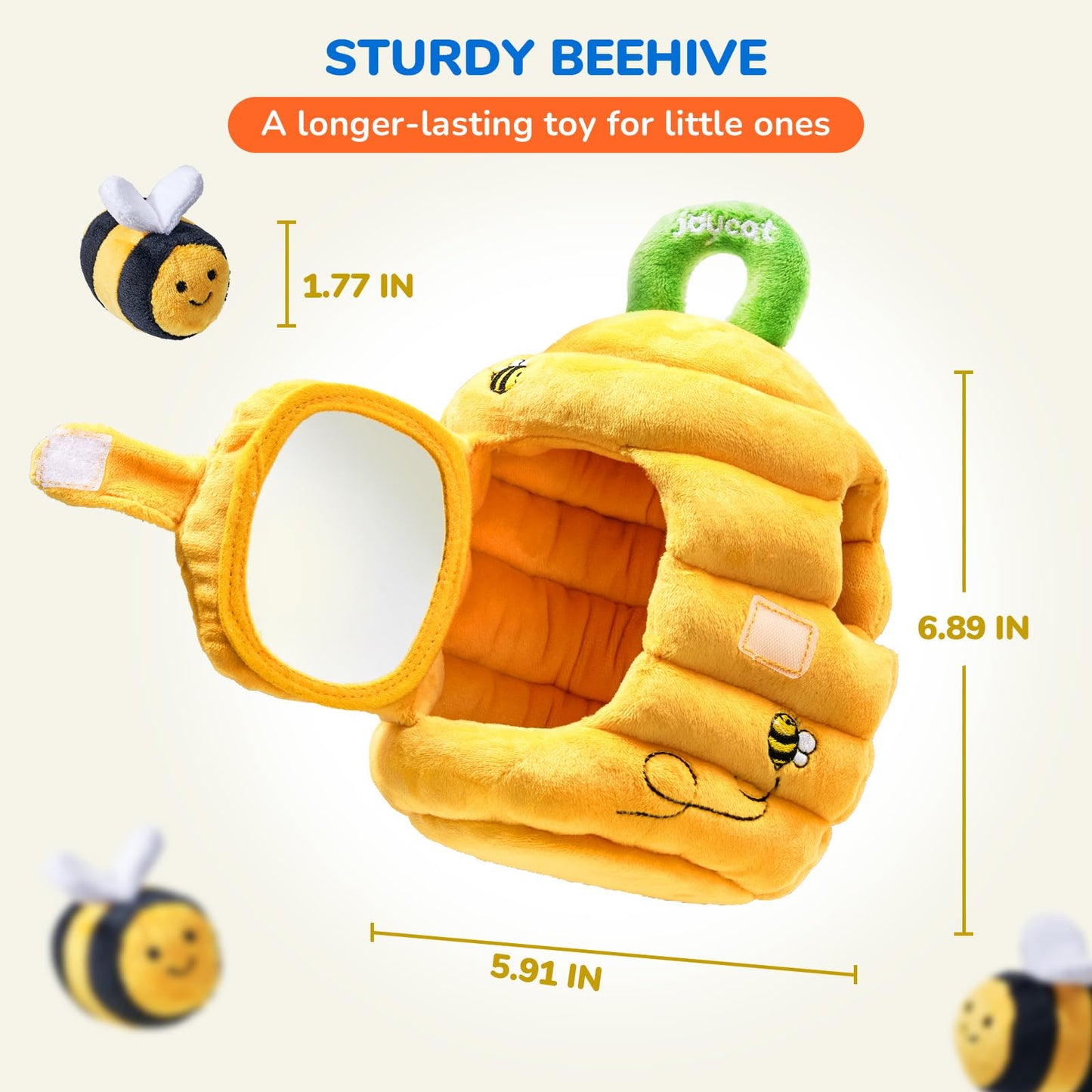 JoyCat Baby Toys 6-12 Months - B2 Soft Baby Beehive with 5 Sensory Bees - Rattle, Crinkle Paper, Squeaker, Mirror, Busy Montessori Soft Toys for Toddlers 0-3 Years Old - Boy Girl Birthday Gift