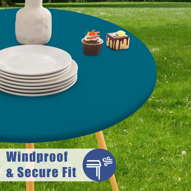 Moosfor Round Spandex Tablecloth, Elastic Fitted Waterproof Tablecloths for 36"-44" Tables, Stretch Washable Picnic Table Cover for Camping, Dining, Indoor and Outdoor,Peacock Blue