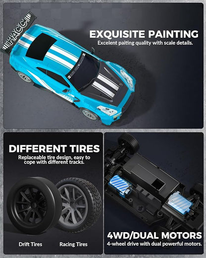 RACENT RC Drift Car 1:20 Scale Remote Control Car with LED Lights 2.4GHz 20KM/H 4WD High Speed RC Vehicle Racing &amp Drifting Tires Two Batteries Toy Idea Gift for Adults Boys Girls and Kids (B