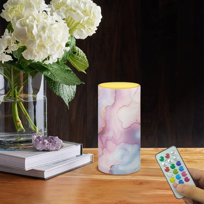 Merkmak 1 Pack Pink Blue Marble Flickering Flameless Candles Battery Operated with Remote and Timer LED Pillar Candles Bulk for Camping, Weddings, Lanterns, Home Decoration