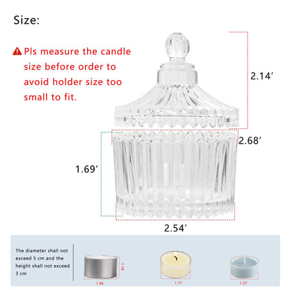 Jollyhilan 12 Pack Candle Holders with Lids,Tealight Candle Holders Pack Alone,Glass Holders for Pillar Candles,Wedding, Home Decor, Candy Glass Storage