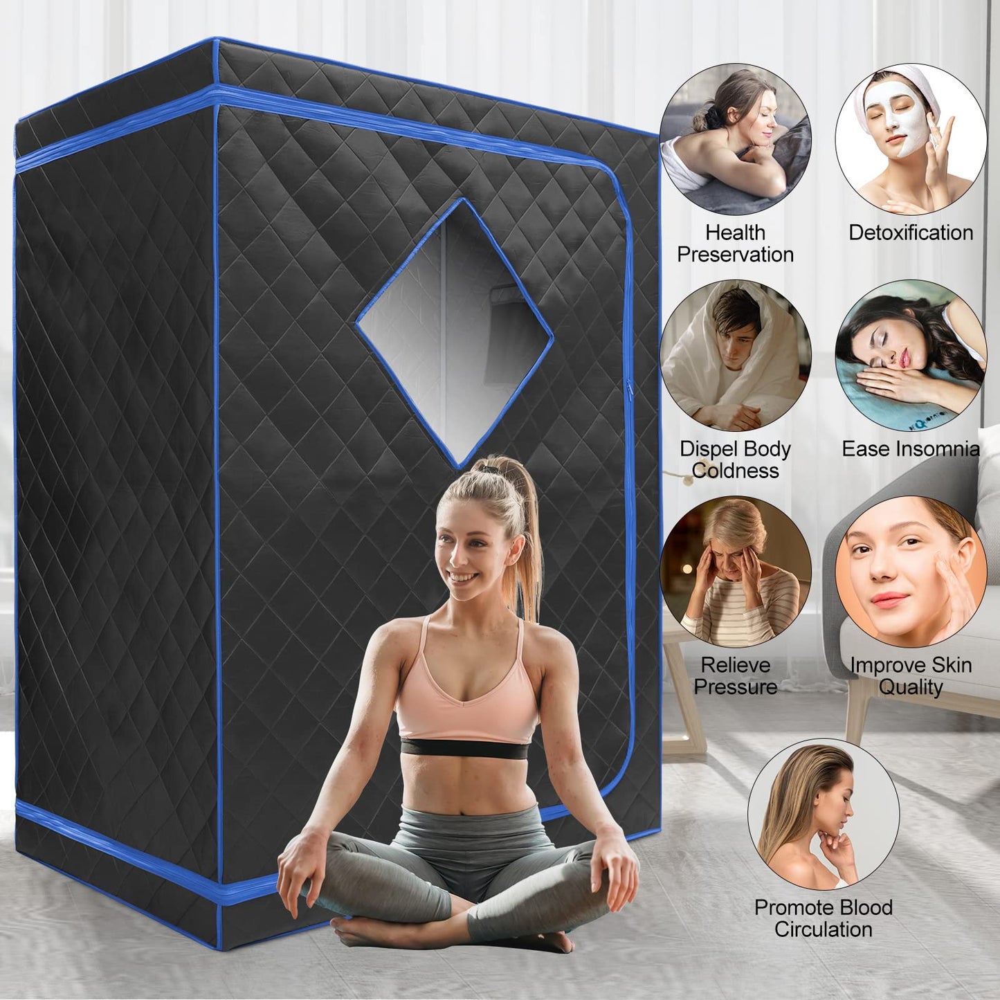 ZONEMEL 2 Person Portable Full Spectrum Infrared Sauna, Full Size Large Spa Tent with Remote Control,1600W, Foldable Chairs & LED Therapy Light, Home Spa for Relaxation (47.2"x35.4"x63")