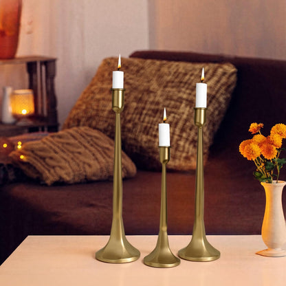 Set of 3 Taper Candle Holders, Cast Iron Candlestick Holders Tall for Wedding, Dining Table, Halloween & Fall Decor, Home Decoration (Gold, 12" 14" 15.5")