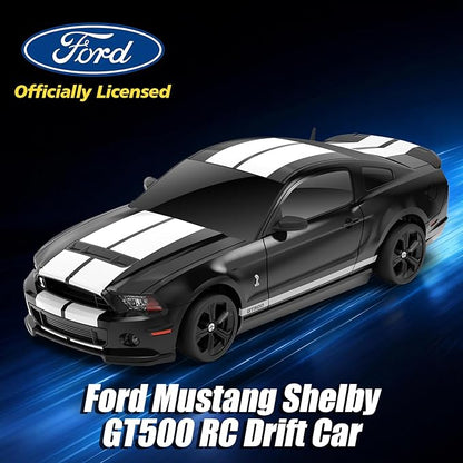 YONCHER RC Drift Car Remote Control Car for Kids Ford Mustang Shelby GT500 Officially Licensed 1:24 20KM/H 4WD with Lights Fast Racing Toy Car for Boys Girls Black