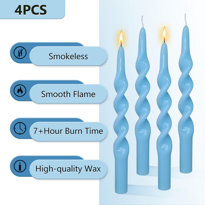 Blue Spiral Taper Candles Blue Candlesticks 4 PCS Cute Candle Stick Long Tapered Candles Decorative Handmade Twisted Candle for Dinner Home Weddings Festive