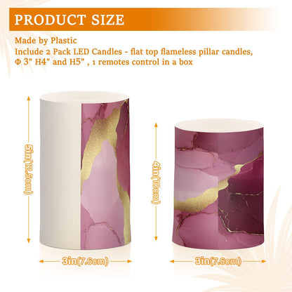 Zathe Flameless Candles Remote Led Flameless Candles for Table Marble Blush Burgundy