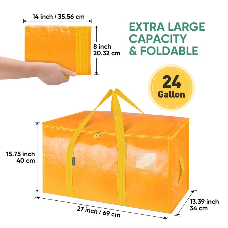 BALEINE 4-Pack Oversized Moving Bags with Reinforced Handles, Heavy-Duty Storage Tote for Clothes, Moving Supplies (Light Yellow, 4-Pack)