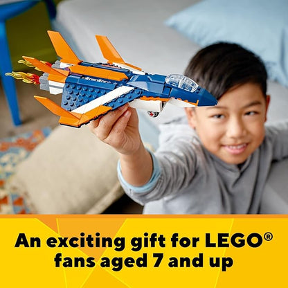 LEGO Creator 3 in 1 Supersonic Jet Plane Toy Set Transforms from Plane to Helicopter to Speed Boat Toy Buildable Vehicle Models for Kids Boys and Girls 7 Plus Years Old 31126