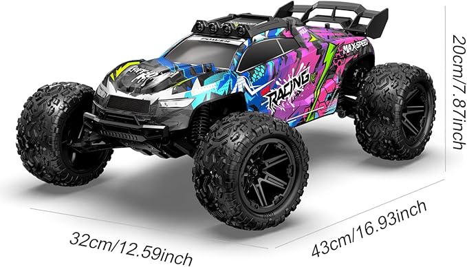 RC Car for Adults Boys 1:8 Scale 50KM/H High Speed Vehicle with 2.4 GHz Remote Control Waterproof Off-Road Monster Truck 2 Rechargeable 2600mAh Batteries Racing Car Toys