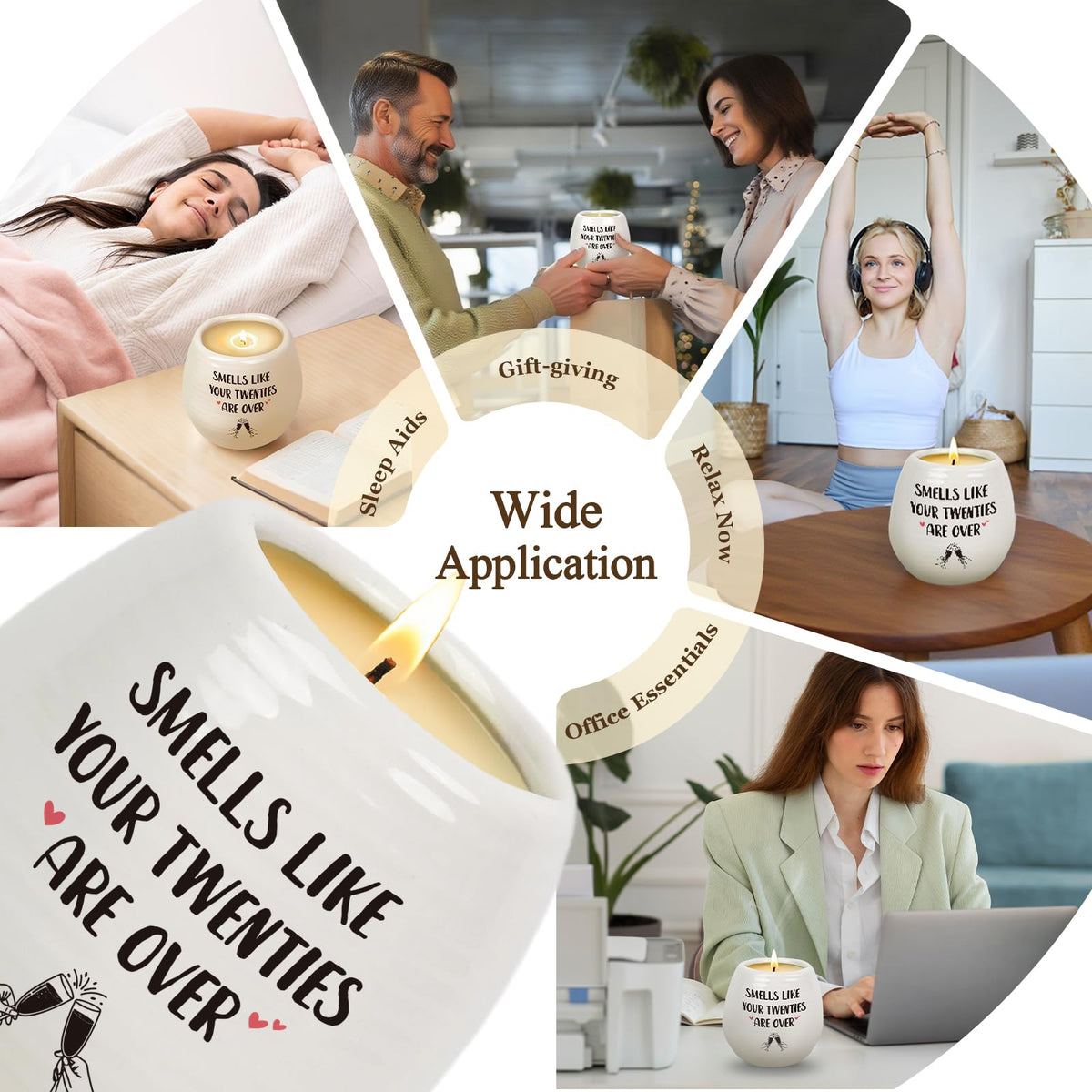 30th Birthday Gifts - Scented Candle in White Ceramic Jar with Smells Like Your Twenties are Over - Soy Wax, Happy 30th Birthday Friend Gift Idea
