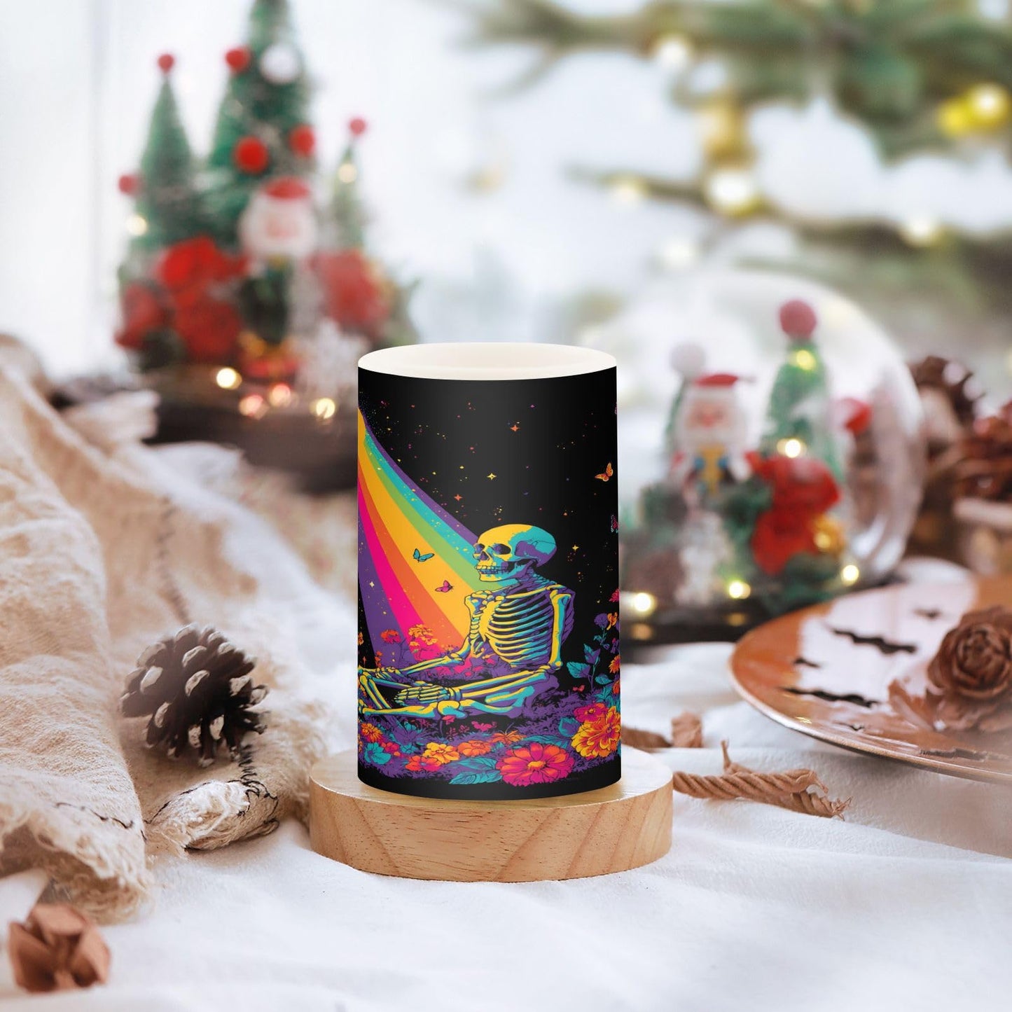 ALAZA Flameless Candles with Remote Timer,Rainbow Skull Battery Operated Candles Set of 2 LED Tea Lights Flickering Pillar Votive Candles for Indoor Outdoor Decor