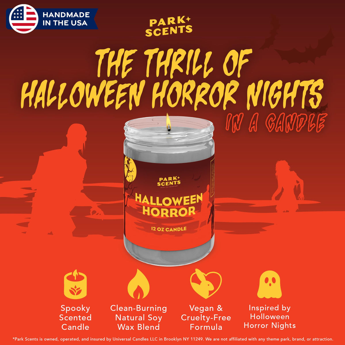 Park Scents Halloween Horror Candle – Spooky Fog-Scented Halloween Candle – Decor and Fall Birthday Gifts for Adults, Men, Women, Sister, Best Friend – 100% Vegan Soy Wax (12 oz. Glass Jar)