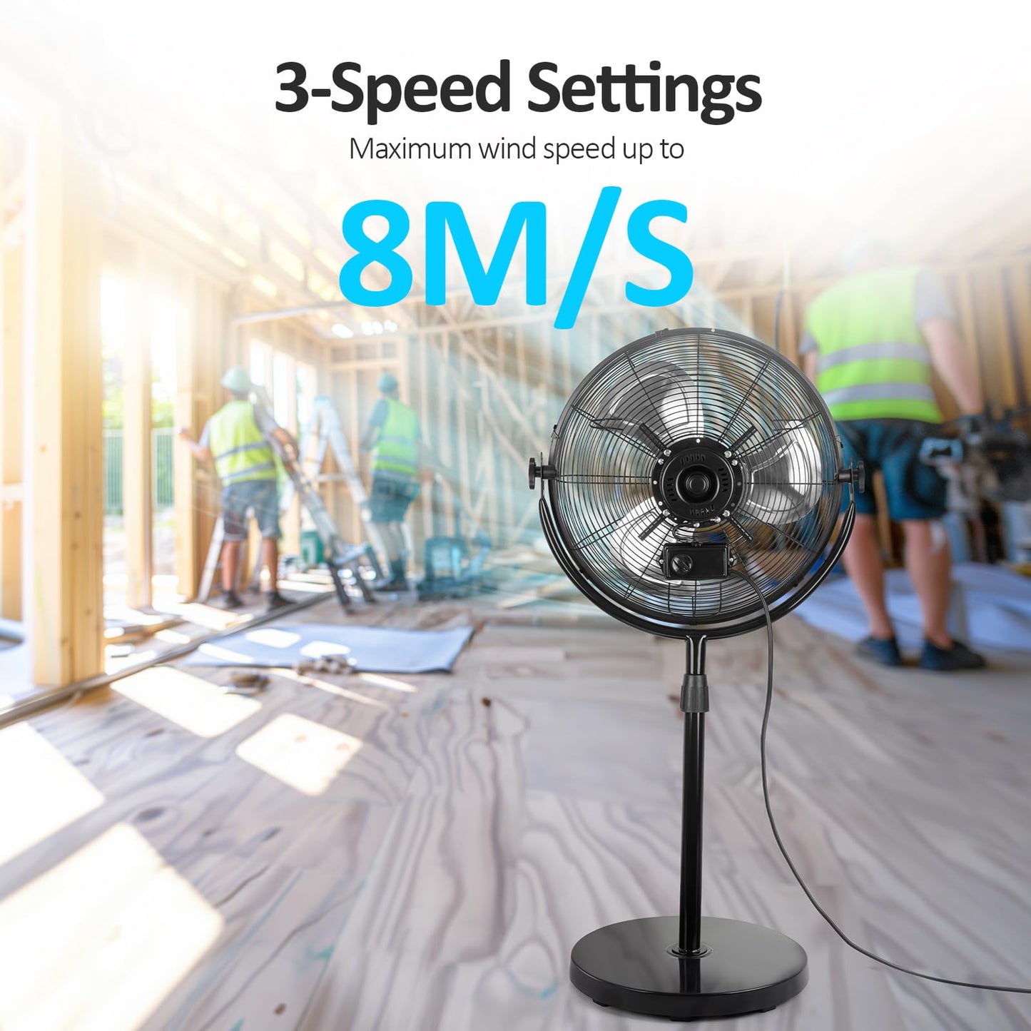 BEESTAR 18 Inch Heavy Duty High Velocity Pedestal Fan,Industrial Standing Fan with Adjustable Height and Tilt,3-Speed,Metal for Industrial, Commercial, Residential, Greenhouse,Black