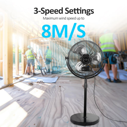 BEESTAR 18 Inch Heavy Duty High Velocity Pedestal Fan,Industrial Standing Fan with Adjustable Height and Tilt,3-Speed,Metal for Industrial, Commercial, Residential, Greenhouse,Black