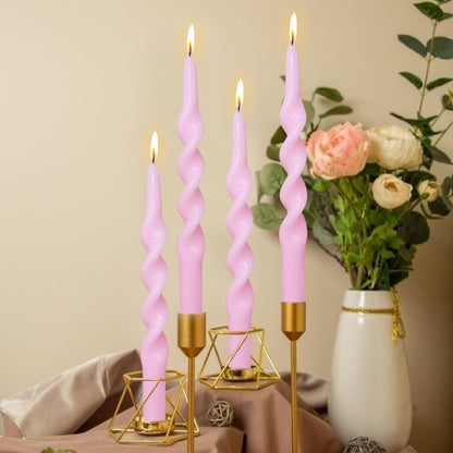 Spiral Taper Candles Pink Twisted Candlesticks Pastel Candle Sticks Long Tapered Candles Unscented Twirl Candle Tall Smokeless Candle for Home Décor Weddings Holiday