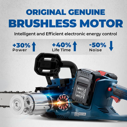 Dong Cheng Brushless Cordless Chainsaw, 40V 16 Inch, Gas-Power Performance, Tool-Free Chain Tension, Instant Brake, with 2x4.0Ah Batteries & Charger for Felling, Logging & Heavy-Duty Wood Cutting