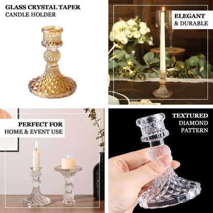 Efavormart 6 Pack Assorted Blue Glass Taper Candlestick Holders with Diamond Pattern, Reversible Crystal Pillar Votive Candle Stands - 4"