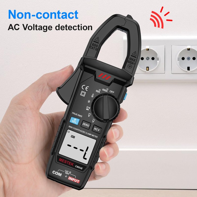 MESTEK Digital Clamp Meter Multimeter, TRMS 6000 Counts 600A Current Amp Volt Meter, Auto-Ranging Voltage Tester Measures AC DC Current Voltage Resistance Capacitance Temperature Diodes Continuity NCV