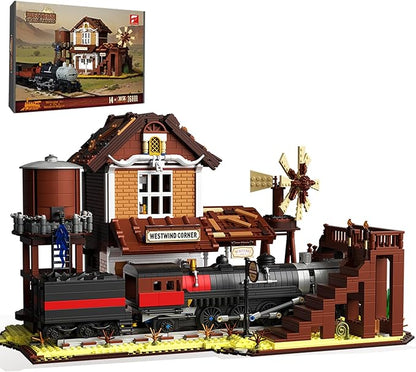 Western Train Station Building Set for Adults 3885 PCS West Steam Train Model Kit with Station Creative Collectible Home Décor Display Kit for Adults and Teens 14+