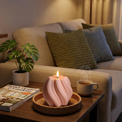 Girimax Dusty Pink Swirl Flameless Candles with Remote, Flickering LED Wax Candle Aesthetic Home Shelf Decor 1 Pack
