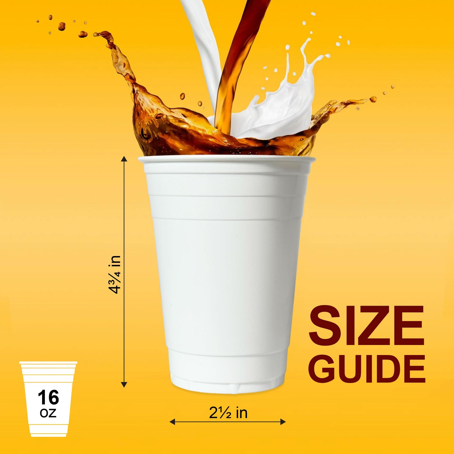 PAMI White Plastic Party Cups [Pack of 50] - 16oz Disposable Drinking Glasses- For Iced Tea, Smoothies, Punch, Beer, Cocktails - Beerpong Cups