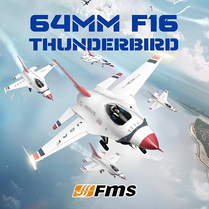 Fms Rc Planes for Adults EDF Jet Remote Control Airplane Fighting Falcon 64mm F16 Thunderbird 6 Channel Hobby Rc Airplanes PNP (No Radio Battery Charger)