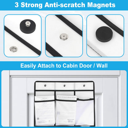 Cruise Magnetic Door Organizer with Hooks – 15 Large Pockets, Strong Anti-Scratch Magnets, Over-the-Door Cruise Essentials Storage for Cruise Cabins