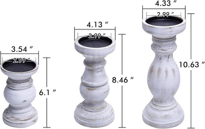 NIKKY HOME Rustic Pillar Candle Holder Set - Farmhouse Wood Stand for Mantle & Dining Table, Distressed White