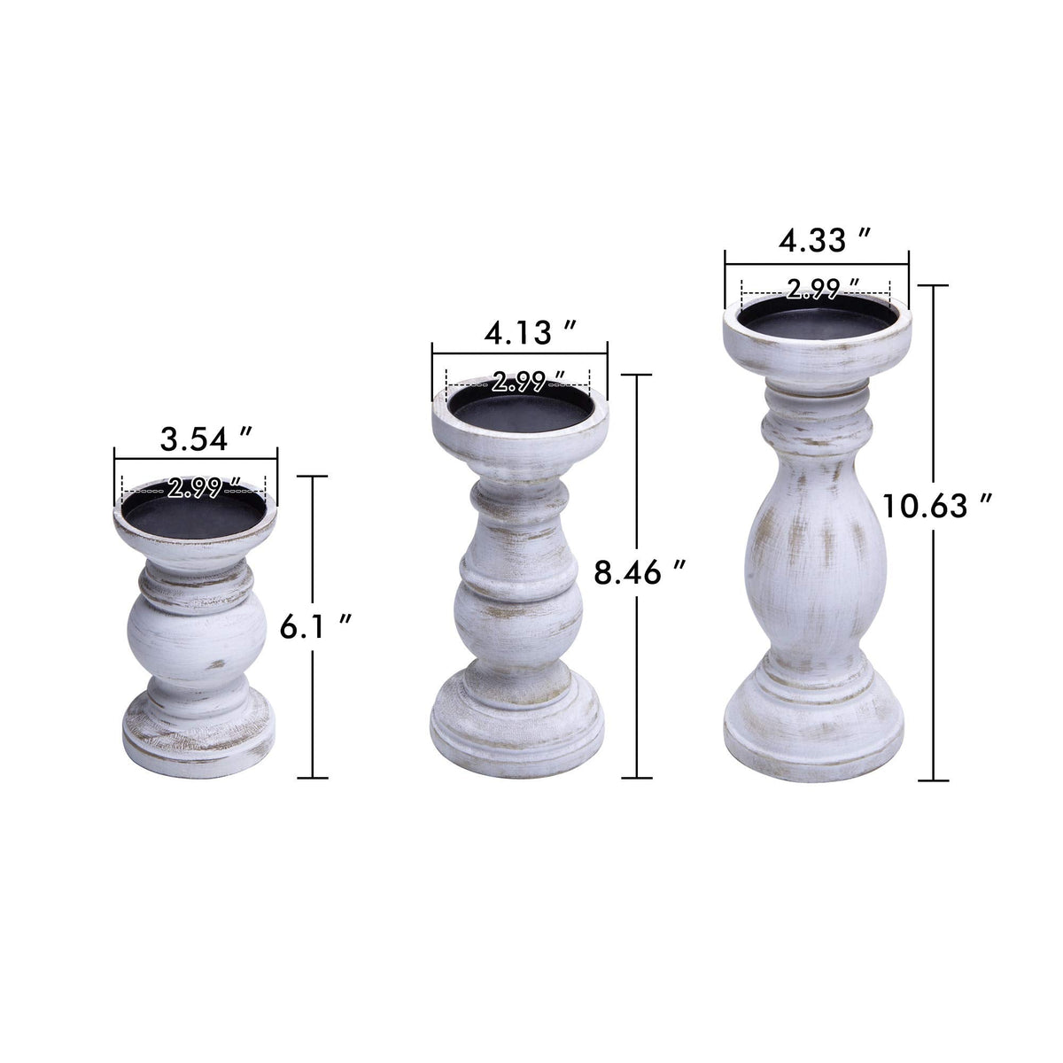 NIKKY HOME Rustic Pillar Candle Holder Set of 3 - Farmhouse Wood Candlestick Stand for Mantle, Fireplace, Dining Table Centerpieces, Distressed White