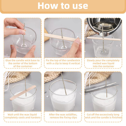 Candle Wicks Kit - 50pcs 8 Inch Natural Candles Wicks with 10pcs Wooden Holders 120 Pcs Wick Stickers for Soy Wax Beeswax Coconut Wax Candle Making Supplies