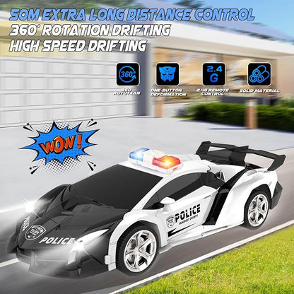 Transform Remote Control Car - Rc Cars One-Button Transforming 360° Rotation Drifting 2.4ghz 1:18 Scale Gift Kids Aged 4-6 Year Old Boys/Girls Police Car Black