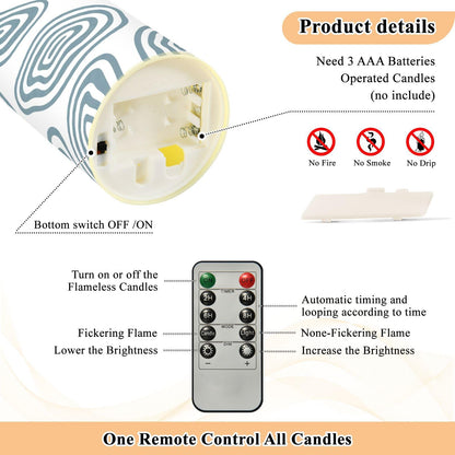 Gravopti Cirle Lines 2 Pack Flameless LED Pillar Candles with Remote & Timer, Battery Operated, Flickering Wax Candle for Wedding, Romantic Home & Party Decor