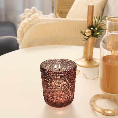 WGV Rustic Dark Pink Trendy Pearly Votive Candle Holder 2.7" x 3.15"H, Mercury Bubbly Bead Textured Glass Tealight Candleholder, Home Accent Décor, 1 Pc