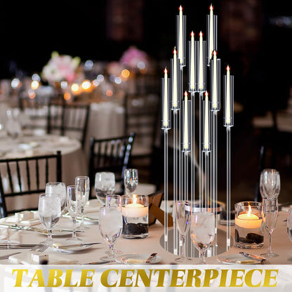 Tessco 4 Pcs 10 Arm 46.5 Acrylic Candelabra Table Centerpiece Floor Candelabras Clear Candle Holder with Removable Lampshade Wedding Candelabra Centerpiece Fit 0.8 LED